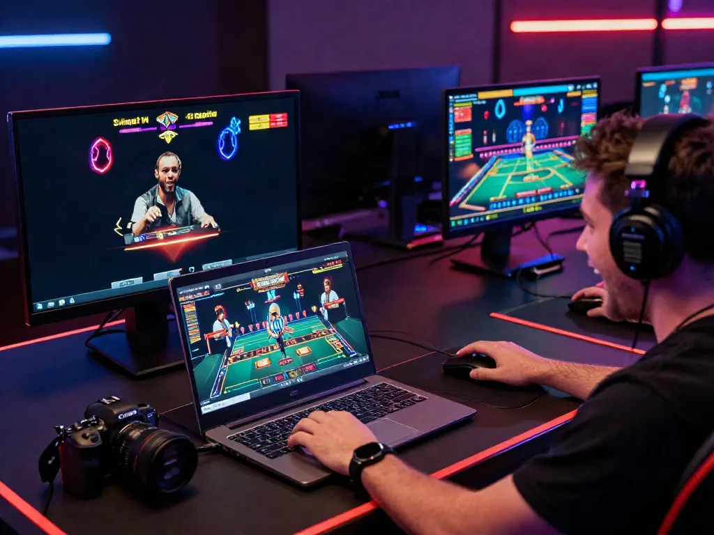 Engaging live casino experience on ku88 with vibrant graphics and excited player.