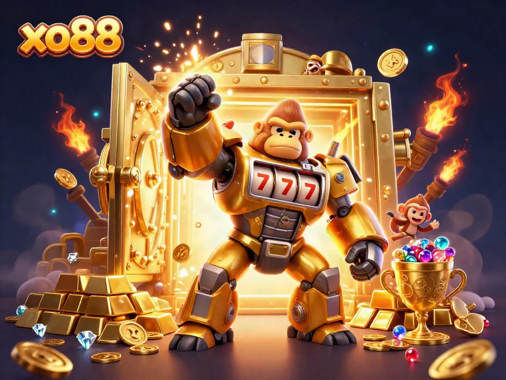 Experience thrilling action with the xo88 golden gorilla mech bursting with jackpot excitement