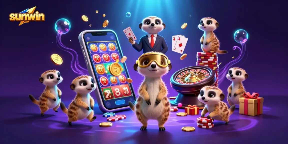 Experience excitement at sunwin with meerkats managing a casino, showcasing thrilling games and vibrant action.