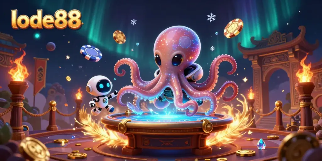 Experience the thrilling excitement of lode88's unique alien-themed poker game with vibrant animations.