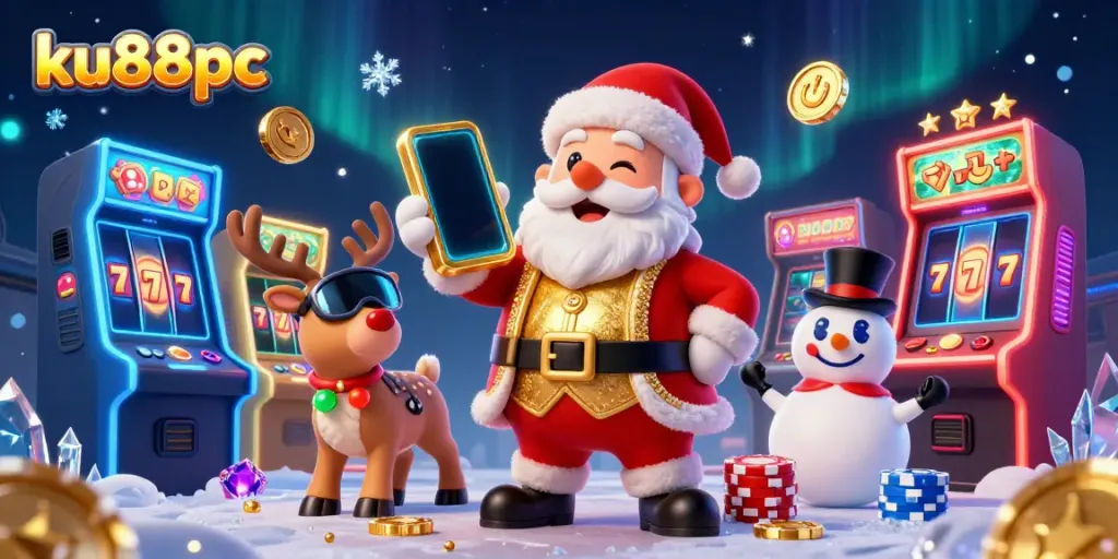 Celebrate winning jackpots at ku88pc with festive characters in a vibrant casino setting