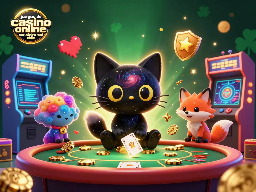 Los juegos de casino online con dinero real en Chile se ilustran con un gato de agujero negro y un zorro nebuloso en un entorno cósmico.