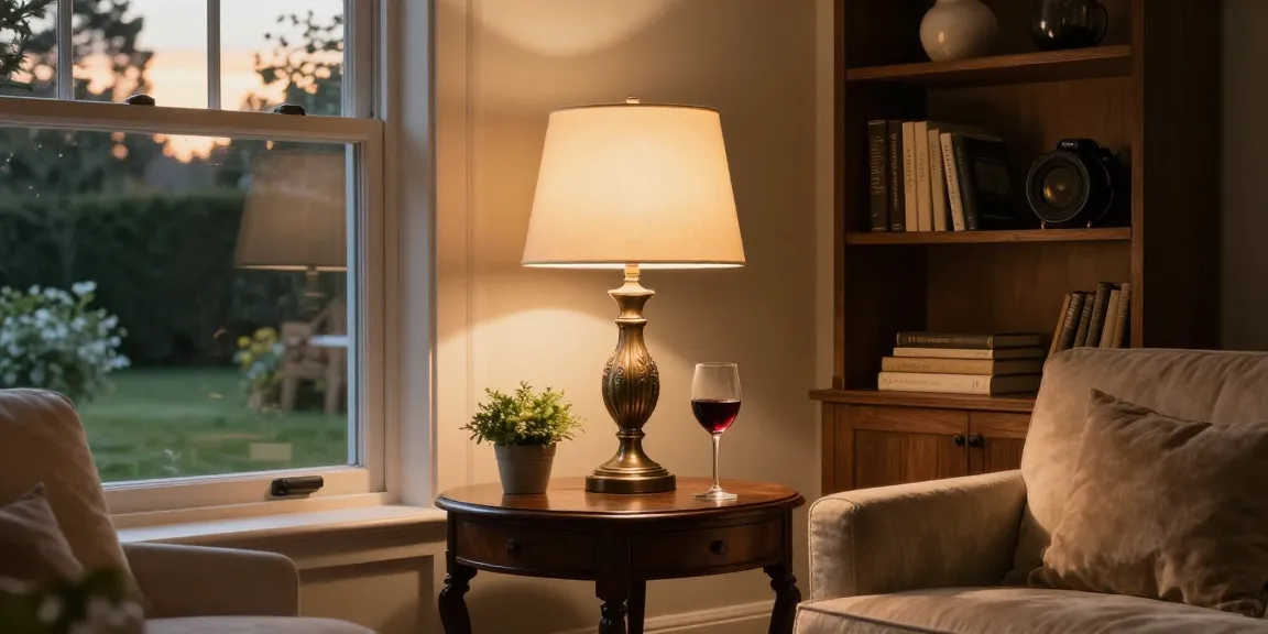 Bronze table lamp illuminating a cozy living room, adding warmth and elegance.