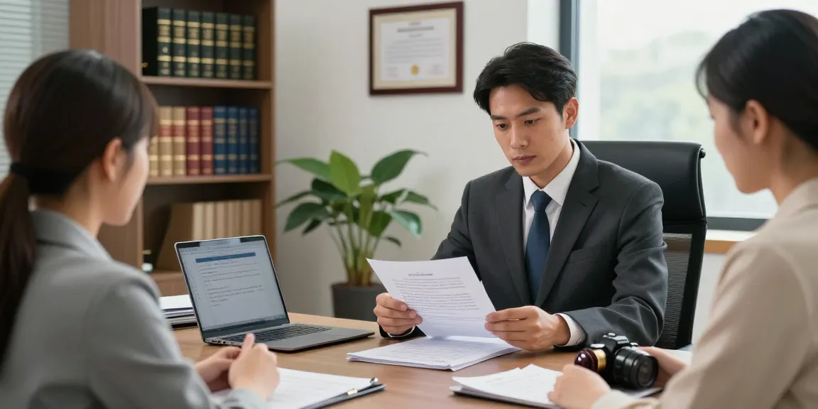 Lawyer discussing a case with a client for legal advice next to documents and law books.
