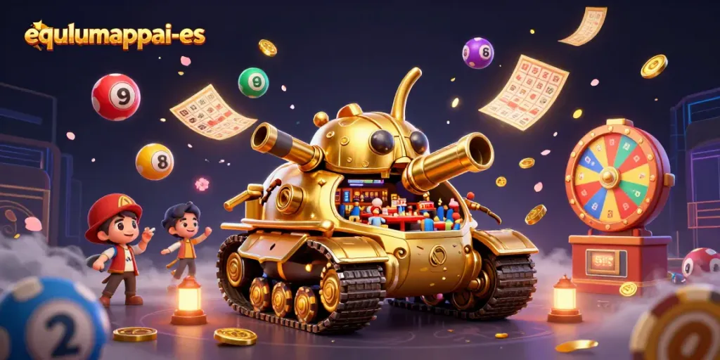 Experience fun and excitement with equlumappai-es in this dynamic casino-inspired scene featuring vibrant lottery elements.