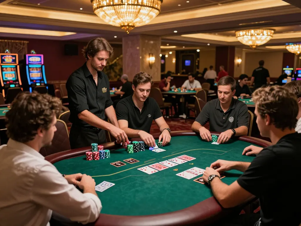 Players engage in a high-stakes poker game at CM88 casino floor, showcasing dynamic action and vibrant atmosphere.