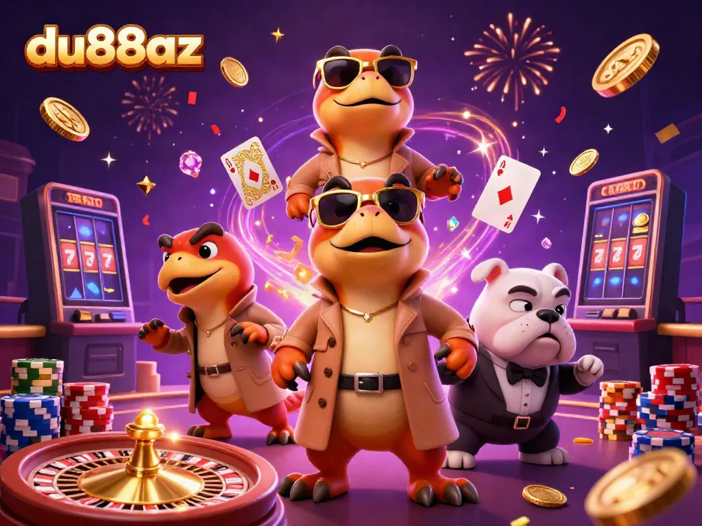 Engage with du88az at a vibrant casino scene showcasing playful raptors trying to access a VIP lounge.