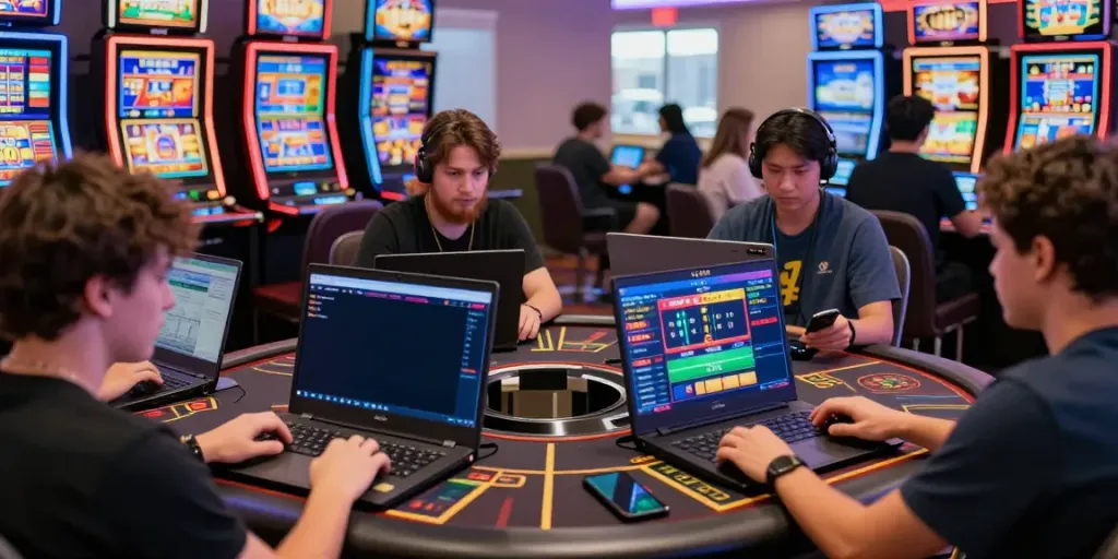 Users enjoying diverse gaming experiences at https://ta88.network/ with engaging visuals in an online casino.