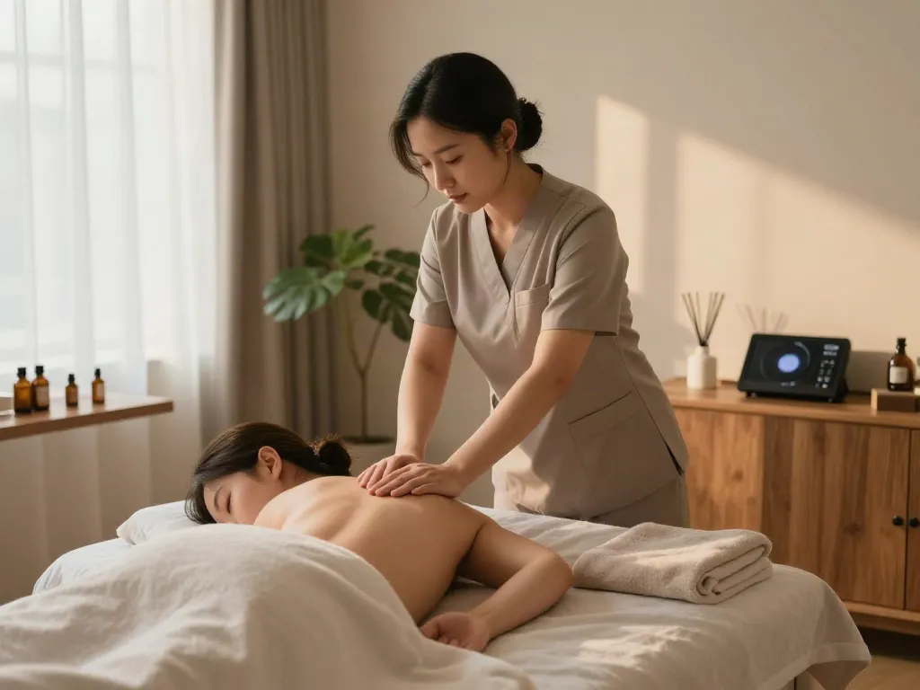 송파출장안마 services in a tranquil massage setting with a therapist and client.