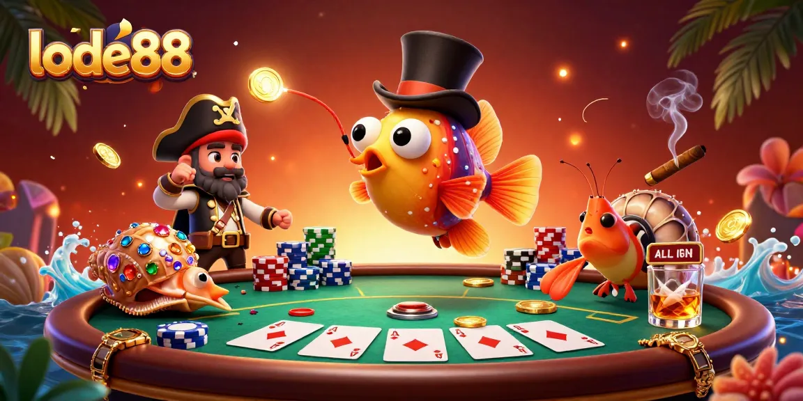 Experience the thrilling lode88 adventure with a lively anglerfish and pirate shrimp in casino-style fun.