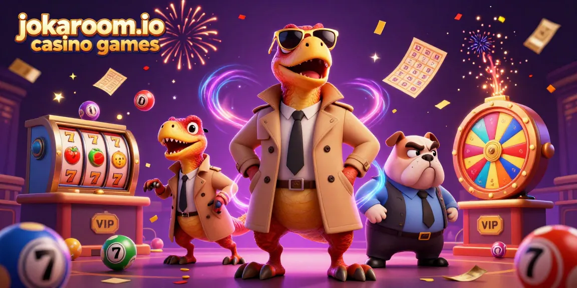 Engage in exciting gaming at jokaroom.io casino games with fun raptors in a trench coat at a VIP casino.