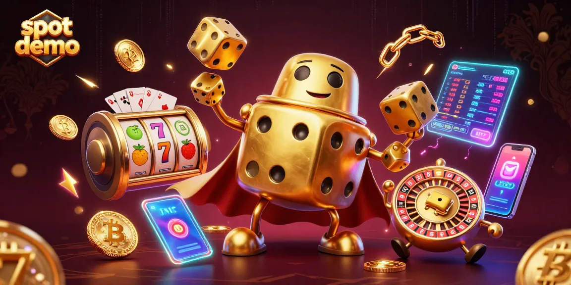 Slot demo yang menampilkan gulungan slot, simbol keberuntungan, dan elemen kasino dinamis.